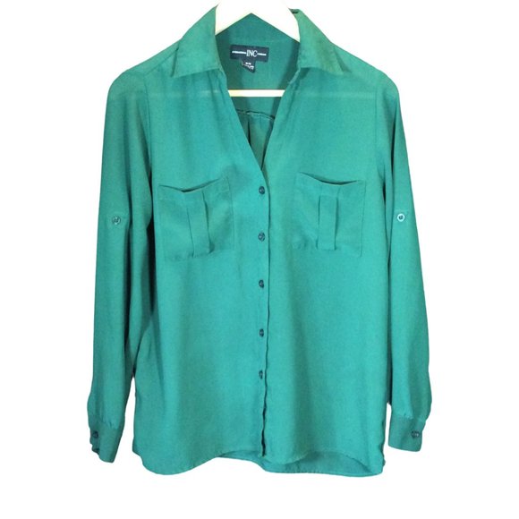 Ladies Medium - Green Sheer Button Up Blouse - Picture 1 of 1